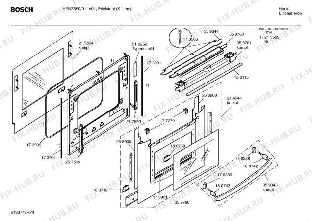Схема №1 HEN35S0 с изображением Инструкция по эксплуатации для электропечи Bosch 00527993