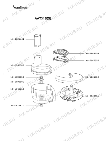 Взрыв-схема кухонного комбайна Moulinex AAT31B(S) - Схема узла KP002493.2P3