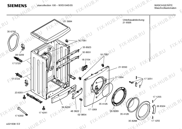 Схема №2 WXS104S SIEMENS Star Collection 1000 с изображением Инструкция по установке и эксплуатации для стиралки Siemens 00581953