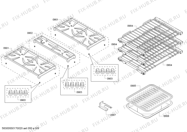 Схема №1 PRD304GHC Thermador с изображением Крепежный набор для плиты (духовки) Bosch 00746995