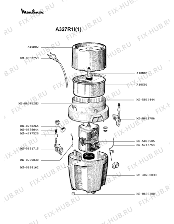 Взрыв-схема блендера (миксера) Moulinex A327R1I(1) - Схема узла 6P001167.0P4