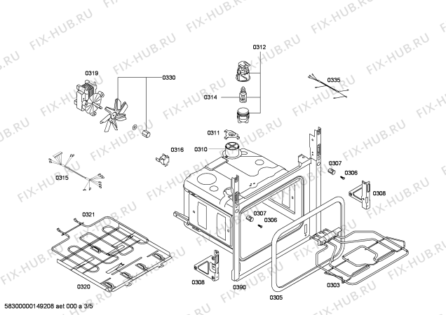 Схема №2 3HB516XP horn.balay.2d.indp.CFm.E0_TIF.pt_crr.inx с изображением Передняя часть корпуса для электропечи Bosch 00700340