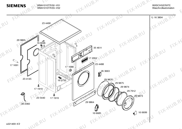 Схема №2 WM41010 SIWAMAT 4101 с изображением Панель управления для стиралки Siemens 00299879