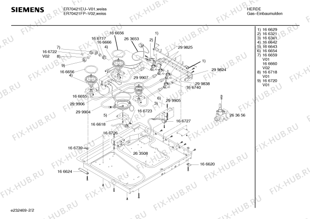 Взрыв-схема плиты (духовки) Siemens ER70421FP - Схема узла 02