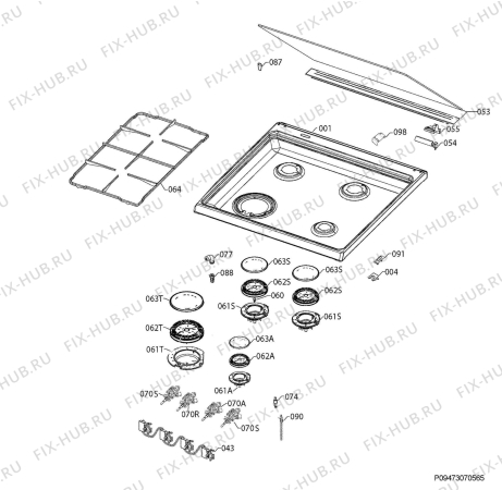 Взрыв-схема плиты (духовки) Electrolux EKK6430AMW - Схема узла Hob