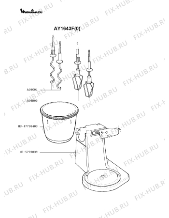 Взрыв-схема блендера (миксера) Moulinex AY1643F(0) - Схема узла 3P000738.3P2