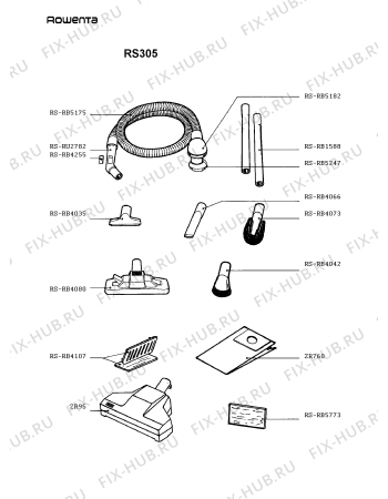 Взрыв-схема пылесоса Rowenta RS305 - Схема узла RS305___.__1