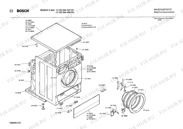 Взрыв-схема стиральной машины Bosch 0722044490 V645 - Схема узла 02