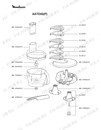 Взрыв-схема кухонного комбайна Moulinex AATD42(P) - Схема узла 6P000382.2P4