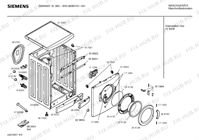Схема №1 WXL960BY SIWAMAT XL 960 с изображением Таблица программ для стиралки Siemens 00580377