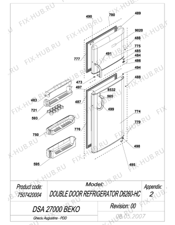 Схема №1 BEKO DSA 27010 (7507420003) с изображением Дверь для холодильной камеры Beko 4552210120