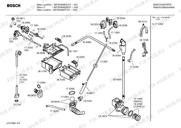 Схема №1 WFR2060EE Aquasensor Maxx Comfort WFR2060 с изображением Инструкция по установке и эксплуатации для стиральной машины Bosch 00529190