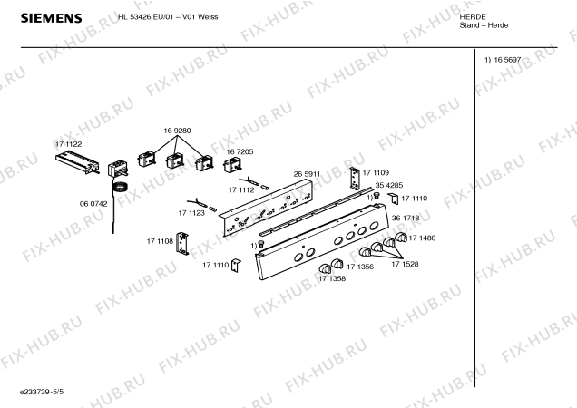 Взрыв-схема плиты (духовки) Siemens HL53426EU - Схема узла 05