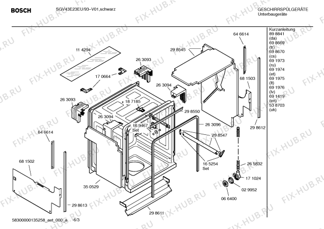 Схема №1 SGV43E23EU с изображением Краткая инструкция для посудомойки Bosch 00691973