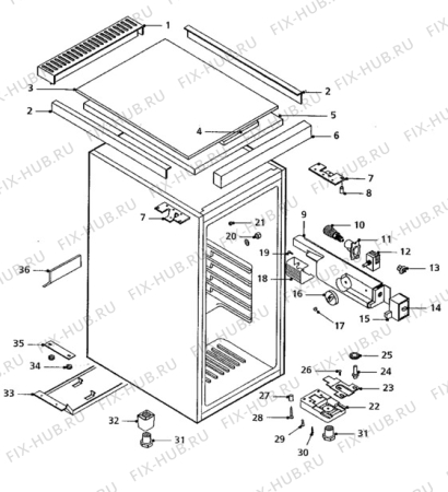 Взрыв-схема холодильника Hansa KT1302 - Схема узла Cabinet + armatures