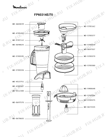 Взрыв-схема кухонного комбайна Moulinex FP60314E/70 - Схема узла KP002936.0P3