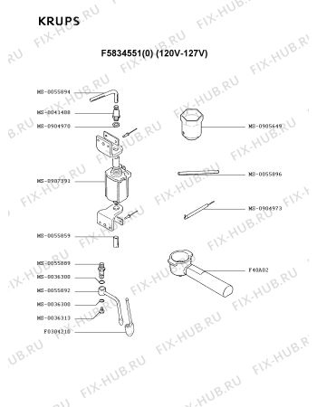 Взрыв-схема кофеварки (кофемашины) Krups F5834551(0) - Схема узла 8P001833.2P2