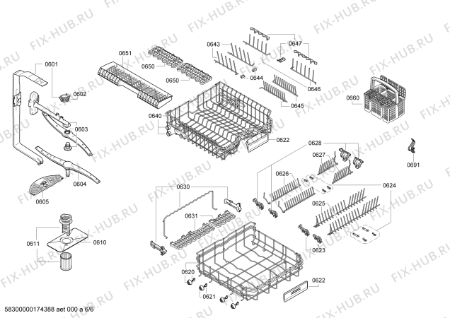 Взрыв-схема посудомоечной машины Bosch SMI86P05DE Exclusiv, Made in Germany - Схема узла 06