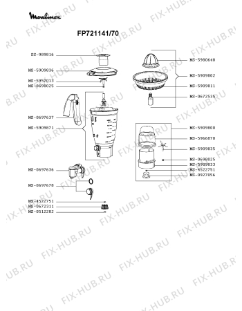 Взрыв-схема кухонного комбайна Moulinex FP721141/70 - Схема узла AP003305.8P2