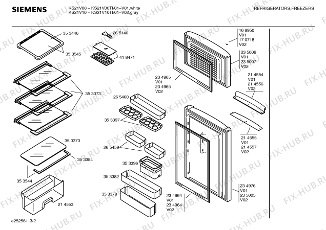 Схема №1 KS21V10TI с изображением Дверь морозильной камеры для холодильника Siemens 00235005