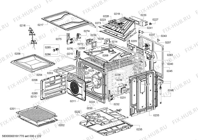 Схема №1 HBE5451UC Bosch с изображением Верхняя часть корпуса для плиты (духовки) Bosch 00772351