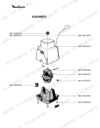 Взрыв-схема блендера (миксера) Moulinex A2424B(P) - Схема узла 9P001116.9P2