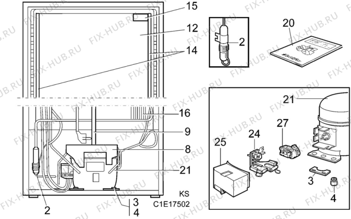 Взрыв-схема холодильника Zanussi ZC395P - Схема узла C10 Cold, users manual