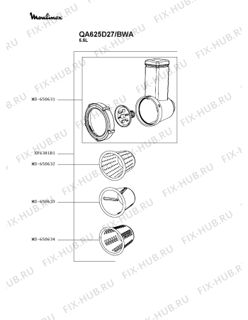 Взрыв-схема кухонного комбайна Moulinex QA625D27/BWA - Схема узла 8P005404.4P5