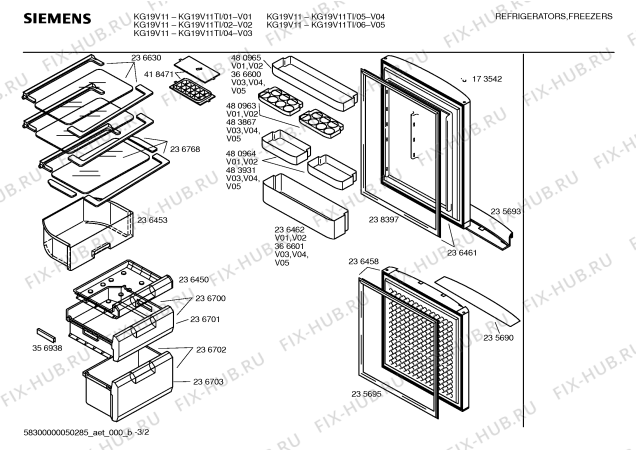 Схема №1 KG19V11TI Economic с изображением Ремкомплект для холодильника Siemens 00414158