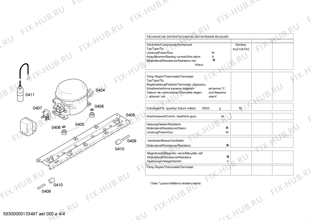 Взрыв-схема холодильника Bosch KDN45X63NE - Схема узла 04