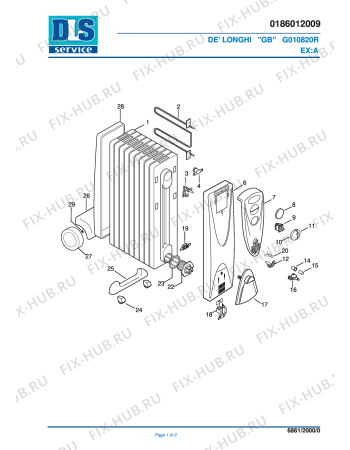 Схема №1 G010820R EX:A с изображением Накопитель для электрообогревателя DELONGHI 7086001000