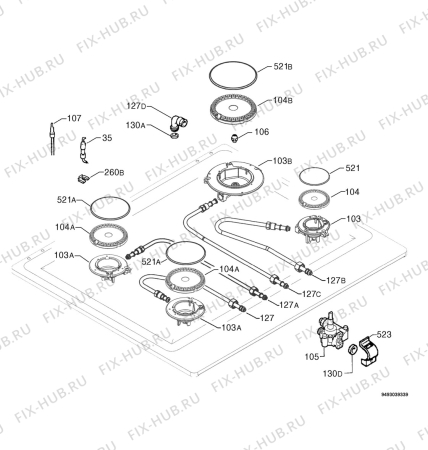 Взрыв-схема плиты (духовки) Faure FGS641IW - Схема узла Functional parts 267