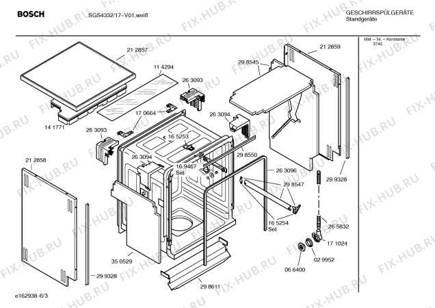 Схема №1 SGS4332 с изображением Инструкция по эксплуатации для электропосудомоечной машины Bosch 00527395
