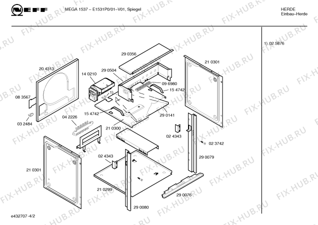 Взрыв-схема плиты (духовки) Neff E1531P0 MEGA 1537 - Схема узла 02
