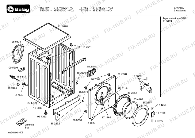Взрыв-схема стиральной машины Balay 3TS745V - Схема узла 02