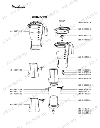 Взрыв-схема блендера (миксера) Moulinex DAB34A(0) - Схема узла SP002544.4P2