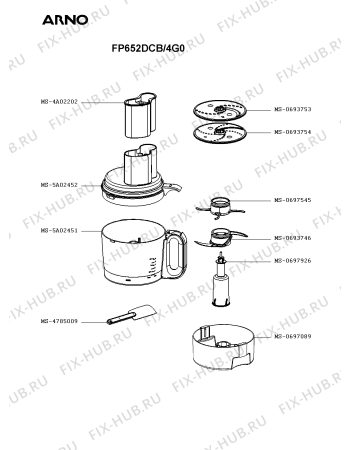 Взрыв-схема кухонного комбайна Arno FP652DCB/4G0 - Схема узла YP003743.8P2