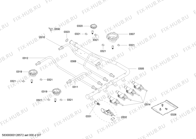 Схема №1 4CGX340N с изображением Горелка для плиты (духовки) Bosch 00666845