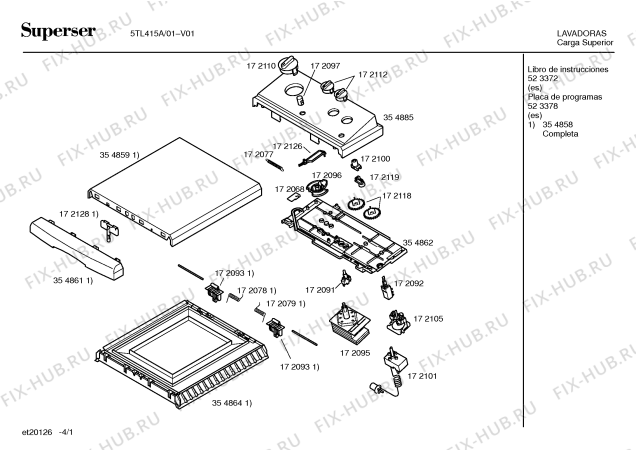 Схема №1 5TL415A, TL415 с изображением Таблица программ для стиральной машины Bosch 00523378