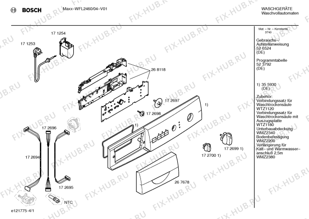 Схема №2 WFL2460 с изображением Таблица программ для стиралки Bosch 00523792