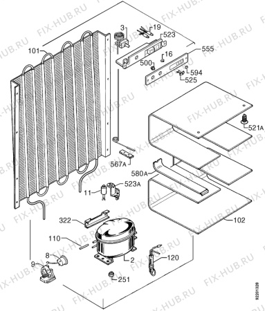Взрыв-схема холодильника Elektra FI136S - Схема узла Cooling system 017
