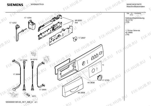 Схема №1 WXB820TR Siwamat XB 820 с изображением Панель управления для стиралки Siemens 00443838