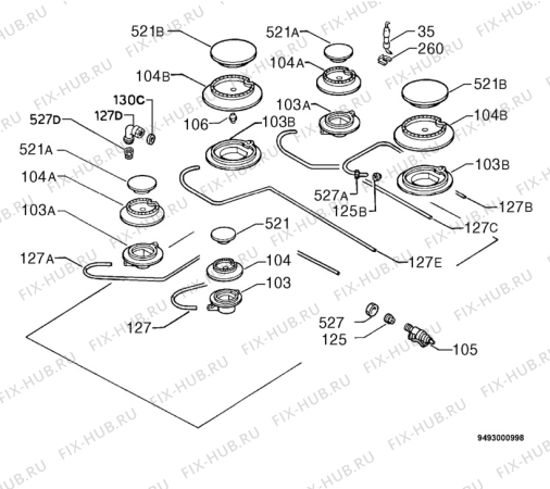 Взрыв-схема плиты (духовки) Zanussi ZGF754IN - Схема узла Functional parts 267