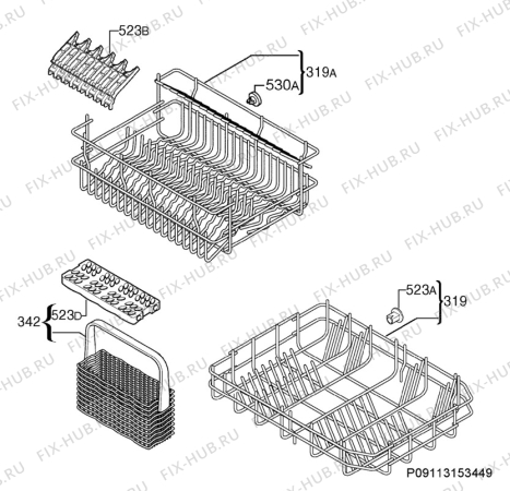 Взрыв-схема посудомоечной машины Zanussi ZDN11005XA - Схема узла Basket 160