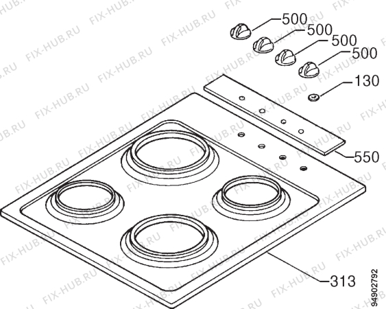 Взрыв-схема плиты (духовки) Electrolux EHE682B - Схема узла Hob