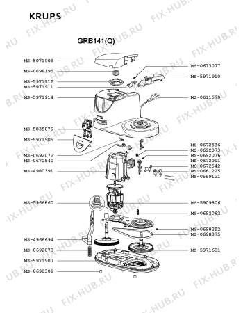 Взрыв-схема кухонного комбайна Krups GRB141(Q) - Схема узла 6P002391.0P3