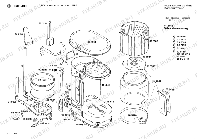 Схема №1 0717902337 TKA5314 с изображением Терморегулятор для электрокофеварки Bosch 00030008