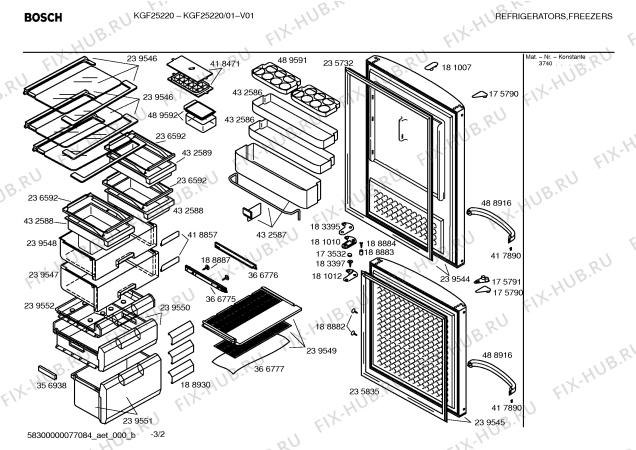Схема №1 KGF25220 с изображением Вкладыш в панель для холодильной камеры Bosch 00432585