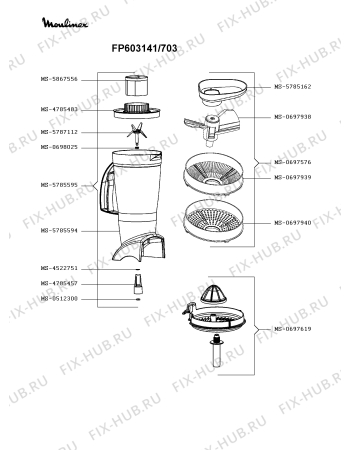 Взрыв-схема кухонного комбайна Moulinex FP603141/703 - Схема узла 5P003143.3P3