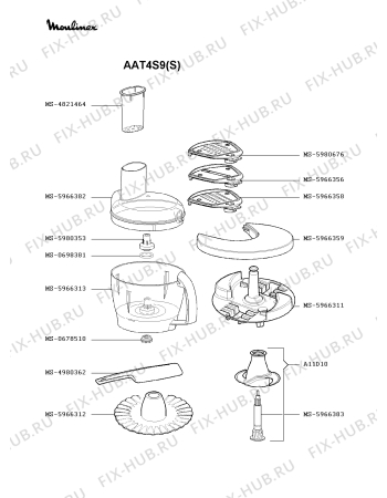 Взрыв-схема кухонного комбайна Moulinex AAT4S9(S) - Схема узла 4P002394.4P3